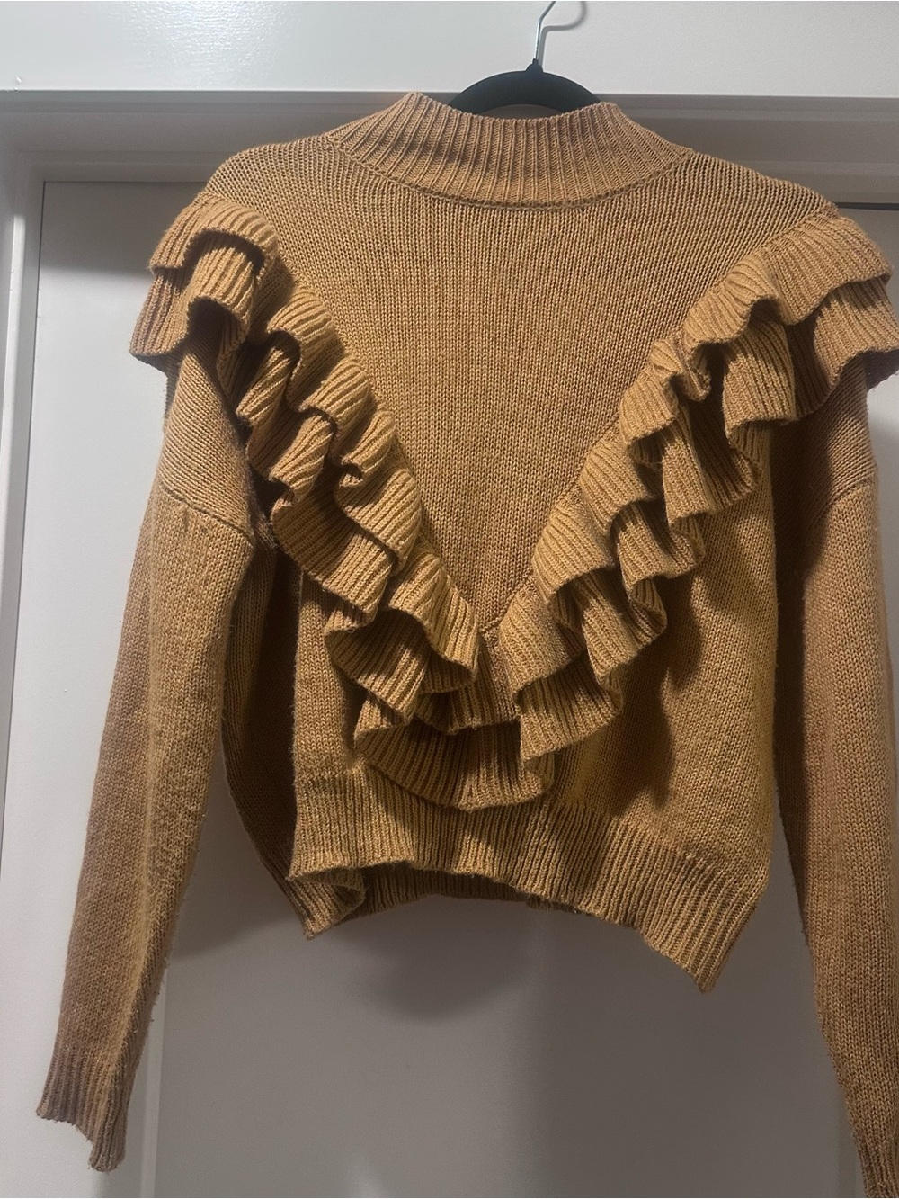 Forever 21 Camel Ruffle-Trim Turtleneck Sweater